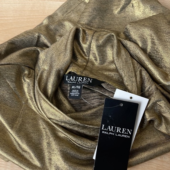 Lauren Lightweight Gold Metallic Elbow Length Sleeve Turtleneck Top - Picture 6 of 6
